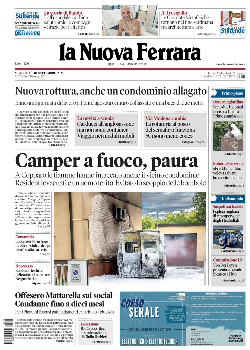 Prima-pagina-nuova ferrara-oggi-edizione-del-2024-09-18